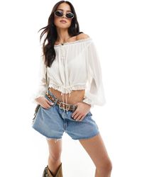 Bershka - Ruffle Detail Bardot Top - Lyst