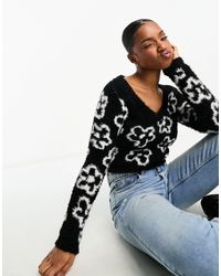 Monki - Fluffy Knit Shrunken Long Sleeve Sweater - Lyst