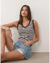 New Look - Stripe V Neck Tank Top - Lyst