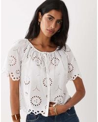 Mango - 100% Cotton Embroidered Tie Front Blouse - Lyst