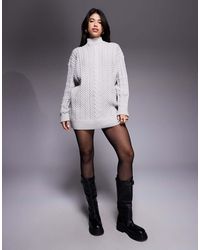 Kaiia - Exclusive Cable Knit High Neck Slouchy Jumper Dress - Lyst