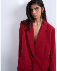 TOPSHOP - Blazer coupe décontractée à 2 boutons - cerise - Lyst