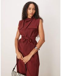 Mango - Top Rojo Sin Mangas Con Cuello Subido Y Cinturón De (Parte De Un Conjunto) - Lyst