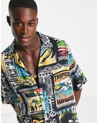 ASOS - Ruimvallend Linnen Overhemd Met Reverskraag En Vintage Geïnspireerde Hawaii-print - Lyst