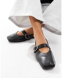 ASOS - Luxe Premium Leather Mary Jane Ballet Flats - Lyst