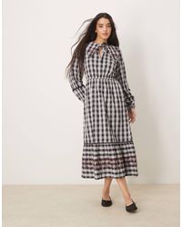 Neon Rose - – midaxi-kleid mit keulenärmeln und em vichy-karo - Lyst