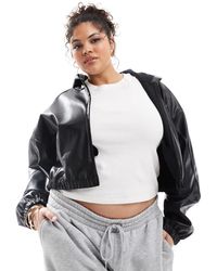 ASOS - Asos Design Curve Pu Cropped Zip Through Hoodie - Lyst