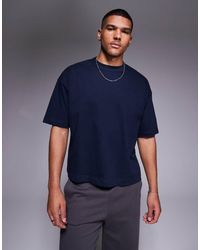 ASOS - Camiseta Azul Marino De Corte Cuadrado Extragrande De Tejido Grueso De 240 G/M² De - Lyst