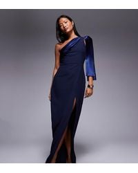 Vesper Petite - One Shoulder Maxi Dress With Satin Contrast - Lyst