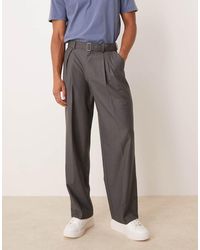 ASOS - Pantalones De Vestir De Pernera Ancha Con Cinturón Y Pinzas Delanteras De - Lyst