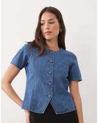 Threadbare - Short Sleeve Denim Button Through Top - Lyst