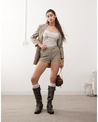 Miss Selfridge - Short d'ensemble habillé coupe carrée à carreaux - marron - Lyst