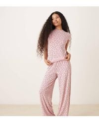 ASOS - Asos Design Petite Mix & Match Wide Leg Pyjama Trouser With Lace Trim - Lyst