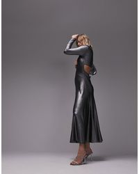TOPSHOP - Vestido largo metalizado con espalda abierta y diseño con paneles cosidos - Lyst