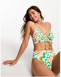 Vero Moda - Top bikini con stampa astratta vivace e laccio sul davanti - Lyst