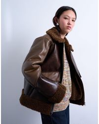 TOPSHOP - Shearling Patchwork Faux Leather Jacket - Lyst