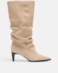 Stradivarius - Leder-stiefel mit slouchy-schaft und absatz - Lyst