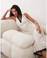 New Look - Polka Dot Satin Lace Midi Dress - Lyst