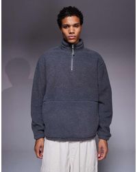 ASOS - Oversized Borg Sweatshirt Met Opstaande Boord En Rits - Lyst