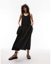TOPSHOP - Fabric Mix Oversized Midi Pinafore Dress - Lyst