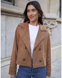 Threadbare - Suedette Cropped Trench Coat - Lyst