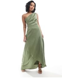TFNC London - Bridesmaid One Shoulder Satin Maxi Dress With Wrap Skirt - Lyst