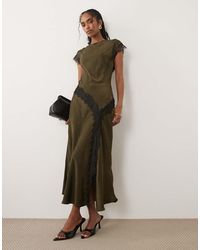 New Look - Lace Trim Satin Midi Dress - Lyst