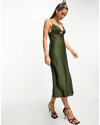 Lola May - Satin Cami Midi Dress With Cut Out Detail - Lyst