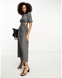 ASOS - Puff Sleeve Smock Midi Dress With Cut Out Side - Lyst