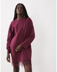 ASOS - Long Sleeve Lace Trim Hem T-shirt Dress - Lyst