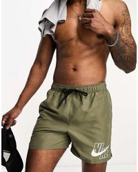 Nike - Pantaloncini Da Bagno Stile Volley Da 5" Kaki Con Logo Grande - Lyst