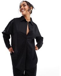 ASOS - Camisa Negra Extragrande Con Diseño Termosellado De (Parte De Un Conjunto) - Lyst