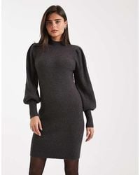ONLY - High Neck Puff Sleeve Mini Jumper Dress - Lyst