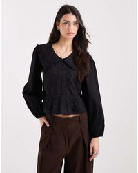 New Look - Frill Collar Blouse With Broderie Trim - Lyst