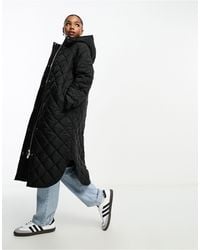 Monki - Long Quilted Coat With Hood - Lyst