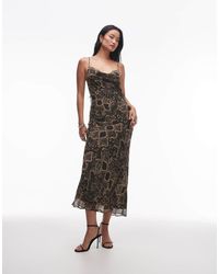 TOPSHOP - Vestido Lencero Midi Con Estampado De Serpiente, Cuello Desbocado Y Detalle Retorcido En La Espalda De - Lyst