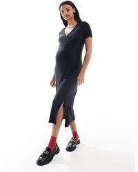 Mama.licious - Mamalicious maternity – kurzärmliges, geripptes jersey-maxikleid - Lyst