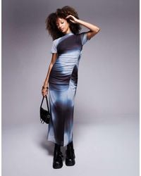 ASOS - Vestido Midi De Manga Corta Con Diseño Drapeado Y Fruncido Y De Malla De - Lyst