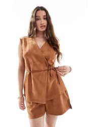 Object - Faux Suede Tie Waist Waistcoat Co-ord - Lyst