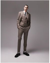TOPMAN - Pantaloni da abito skinny color pietra a quadri - Lyst