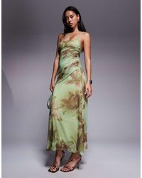 ASOS - Mesh Asymmetric Strappy Back Ruching Maxi Dress - Lyst