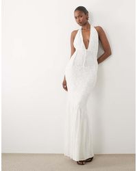 ASOS - Textured Lace Cinched Waist Corset Detail Maxi Dress With Fishtail Hem - Lyst