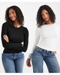 Miss Selfridge - 2 Pack Long Sleeve Rib Crew Neck Top - Lyst