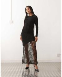 Noisy May - Long Sleeve Maxi Dress With Lace Fishtail - Lyst