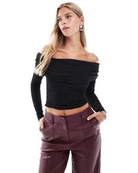 Cotton On - Top Ceñido De Manga Larga Con Escote Bardot Fruncido Rhi De Cotton On - Lyst