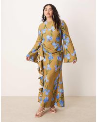 ASOS - Asos Design Curve Long Sleeve Maxi Dress With Ruffle Skirt - Lyst
