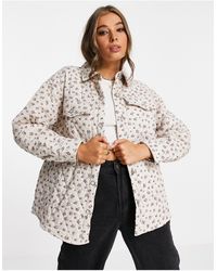 Pull&Bear Quilted Floral Jacket With Front Pockets - Multicolour
