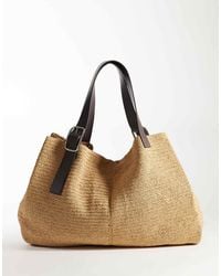 Mango - Cabas tressé à détail boucle - beige - Lyst