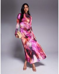 DASKA - – drapiertes, gerafftes maxikleid mit verschwommenem lila muster - Lyst