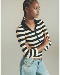Bershka - Fitted Striped Long Sleeve Polo Shirt - Lyst
